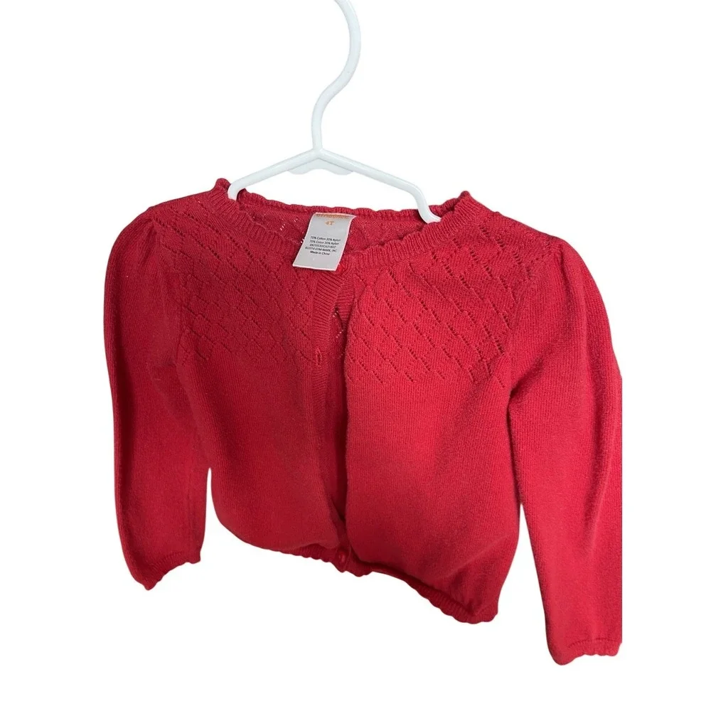 Gymboree‎ Girls Red Pointelle Knit Cardigan Sweater Size 4T Button Front Cotton